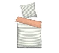 TOM TAILOR Linge de Lit, 80x80+135x200 cm, 100% Coton/Percale, Motif Réversible, Passepoil Coloré sur l'Oreiller et Fermeture Eclair, STRIPES WITH A KICK Vert Clair, Pêche (Green Leaf & Juicy Peach)