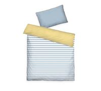 Tom Tailor Linge de lit bébé en Percale, 40x60 cm + 100x135 cm, 100% Coton/perforé, avec Motif réversible, Ourlet Haut et Fermeture éclair de Marque, Strips with Push (Sky Blue & Light Lemon)