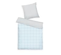 Tom Tailor Linge de lit en Flanelle, 70 x 90 cm + 140 x 200 cm, 100% Coton/Flanelle, avec Motif réversible et Fermeture éclair colorée, Classic Check Gris, Bleu Clair (Light Grey & Sky Blue)