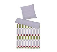 Tom Tailor Linge de lit Soft Renforcé, 80 x 80 cm + 135 x 200 cm, 100% Coton/renforcé, avec Motif réversible et Fermeture éclair colorée, Bold Check Violet, Vert (Soft Lilac, Moss Green & Off White)