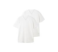 TOM TAILOR Lot de 2 t-Shirts à col en V en Coton pour Homme, Blanc (20000), L