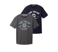 TOM TAILOR Lot de 2 t-shirts en coton avec logo imprimé pour homme, Tarmac Grey/Sky Captain Blue, L