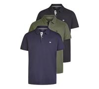 TOM TAILOR Lot de 3 polos à manches courtes en coton pour homme - Coupe droite - Pour l'été - Basiques - Couleur unie - Blanc, bleu, noir, olive, gris - Tailles S, M, L, XL, XXL, 3XL, Vert feuille