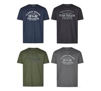 TOM TAILOR Lot de 4 t-shirts d'été en coton pour homme - Coupe droite - Col rond - Manches courtes - Logo imprimé - 100 % coton - Noir, blanc, vert, rouge, bleu, gris, orange - Tailles S, M, L, XL