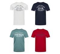 TOM TAILOR Lot de 4 t-shirts d'été en coton pour homme - Coupe droite - Col rond - Manches courtes - Logo imprimé - 100 % coton - Noir, blanc, vert, rouge, bleu, gris, orange - Tailles S, M, L, XL,