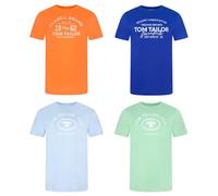 TOM TAILOR Lot de 4 T-shirts pour homme en coton, coupe droite, col rond, manches courtes, pour l'été, avec logo imprimé, 100% coton, noir, blanc, vert, rouge, bleu, gris, orange, tailles S, M, L, XL