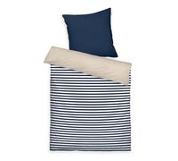 TOM TAILOR Parure de lit, 80x80 cm + 135x200 cm, 100% coton/percale, avec motif réversible, passepoil coloré sur l'oreiller et fermeture éclair de qualité, STRIPES WITH A KICK Bleu, Beige (Dark Navy & Sunny Sand)