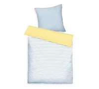 TOM TAILOR Parure de lit, 80x80 cm + 135x200 cm, 100% coton/percale, avec motif réversible, passepoil coloré sur l'oreiller et fermeture éclair de qualité, STRIPES WITH A KICK Blanc, Bleu clair (Light Lemon & Sky Blue)
