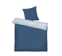Tom Tailor Parure de lit en Satin, 2 taies 80 x 80 cm + 200 x 220 cm, 100% Coton, Passepoil et Broderie Logo, Fermeture éclair, Fine Stripes Bleu foncé, Bleu Clair (Bleu Marine foncé et Bleu Ciel)