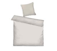 Tom Tailor Parure de lit en Satin, 2 taies d'oreiller 80x80 cm + 1 Housse de Couette 200x220 cm, 100% Coton, Passepoil et Broderie Logo, Fine Stripes Beige, Blanc (Sable Ensoleillé & Blanc Cassé)