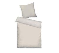 Tom Tailor Parure de lit en Satin, 80 x 80 cm + 135 x 200 cm, 100% Coton, avec Passepoil et Broderie Logo, Fermeture éclair, Fine Stripes Beige, Blanc (Sable ensoleillé et Blanc cassé)