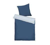 Tom Tailor Parure de lit en Satin, 80 x 80 cm + 135 x 200 cm, 100% Coton, avec Passepoil et Broderie Logo, Fermeture éclair, Fines Rayures Bleu foncé et Bleu Clair (Bleu Marine foncé et Bleu Ciel)