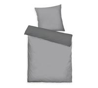TOM TAILOR Parure de lit Satin, 70x90 cm + 140x200 cm, 100% coton/satin, avec double couture sur l'oreiller, motif réversible et fermeture éclair de qualité, TWO-TONE SOLID COLORS Gris (Moody Grey)