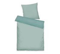 TOM TAILOR Parure de lit Satin, 80x80 cm + 135x200 cm, 100% coton/satin, avec double couture sur l'oreiller, motif réversible et fermeture éclair de qualité colorée, TWO-TONE SOLID COLORS Turquoise (Fresh Sage)
