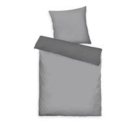 TOM TAILOR Parure de lit Satin, 80x80 cm + 155x220 cm, 100% coton/satin, avec double couture sur l'oreiller, motif réversible et fermeture éclair de qualité colorée, TWO-TONE SOLID COLORS Gris (Moody Grey)