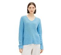 TOM TAILOR Pull Basique avec col en V pour Femme, 12391-Clear Light Blue Melange, S