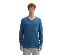 Tom Tailor Pull Basique en Tricot avec col en V pour Homme, 36295 - Dark Teal Melange, XL