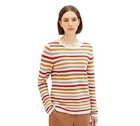 Tom Tailor Pull Basique en Tricot en Coton Bio pour Femme, 32441 - Orange Ottoman Stripe, S