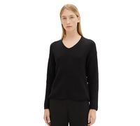 TOM TAILOR 1039242 Pull Basique avec col en V, 14482-Deep Black, M Femme