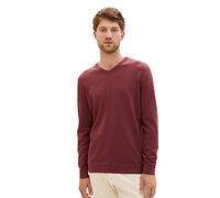 TOM TAILOR Pull en Maille Basique avec col en V, 32620-port Fauve Rouge mélange, XXL pour des Hommes