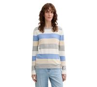 TOM TAILOR Pull pour Femme, 37224 - Beige Blue Block Stripe, L