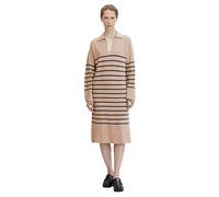 TOM TAILOR Robe En Tricot Avec Col Femme, Beige Anthracite Knit Stripe, 40