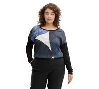 TOM TAILOR T-Shirt à Manches Longues Plussize pour Femme avec imprimé, 14482 - Deep Black., 52 Grande Taille