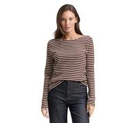 TOM TAILOR T-Shirt à Manches Longues pour Femme, 39137 - Marron cassé à Rayures, XXL
