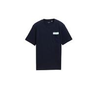 TOM TAILOR T-Shirt bleu chiné / blanc, Taille L