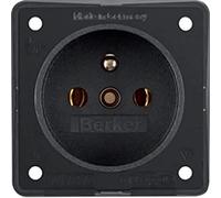 Toma Francia/Bélgica, conexión por tornillo con elevador y proteción infantil, serie berker integro de hager, negro mate