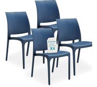 Tomaino - Chaise de cuisine en plastique - Ensemble de 4 empilables avec accoudoirs pour intérieur et extérieur - Chaises pour jardin, salon, balcon ou bar - Bleu