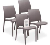 Tomaino - Chaise de cuisine en plastique - Ensemble de 4 empilables avec accoudoirs pour l'extérieur et l'intérieur - Chaises pour jardin, salon, balcon ou bar - Taupe