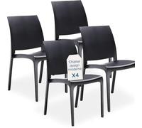 Tomaino - Chaise de cuisine en plastique - Ensemble de 4 empilables avec accoudoirs pour l'extérieur et l'intérieur - Chaises pour jardin, salon, balcon ou bar - Noir