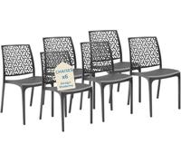 Tomaino - Chaise de cuisine en plastique - Ensemble de 6 chaises empilables en plastique avec accoudoirs pour l'extérieur et l'intérieur - Chaises pour jardin, salon, balcon ou bar (6, noir)