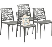 Tomaino - Chaise de cuisine en plastique - Lot de 6 chaises empilables en plastique avec accoudoirs pour l'extérieur et l'intérieur - Chaises pour jardin, salon, balcon ou bar (4, gris)