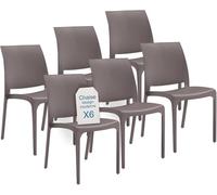 Tomaino - Chaise de cuisine en plastique - Lot de 6 chaises empilables en plastique avec accoudoirs pour l'extérieur et l'intérieur - Chaises pour jardin, salon, balcon ou bar - Taupe