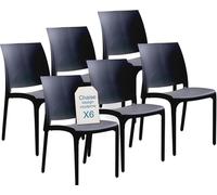 Tomaino - Chaise de cuisine en plastique - Lot de 6 chaises empilables en plastique avec accoudoirs pour l'extérieur et l'intérieur - Chaises pour jardin, salon, balcon ou bar - Noir