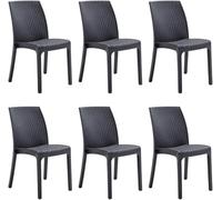 Tomaino - Chaise de jardin empilable en plastique - Lot de 6 chaises empilables pour table d'extérieur en rotin - Fauteuil en polypropylène pour maison, jardin, balcon, bar (Noir)