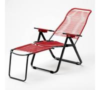 Tomaino - Chaise longue de jardin en acier avec cordes en plastique, fauteuil pour intérieur et extérieur avec repose-pieds, cordon spaghetti (rouge)