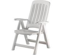 Tomaino Chaise longue de jardin pliante en plastique - Fauteuil d'extérieur relaxant, maison, camping inclinable - 5 positions avec accoudoirs (blanc)
