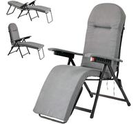 Tomaino - Chaise longue rembourrée extérieure intérieure avec repose-pieds - Fauteuil relax inclinable jusqu'à 180° - Coussin doux pliable pour maison, jardin, balcon (gris)