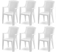 Tomaino - Chaises De Jardin En Plastique Effet Bois - Lot de 6 Chaises En Plastique Empilables Avec Accoudoirs - Chaise Jardin Pour Extérieur, Terrasse ou Bar - Blanc