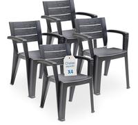 Tomaino - Lot de 4 chaises de jardin en plastique maya - empilables avec accoudoirs et dossier à lattes - Chaise de jardin pour extérieur, terrasse ou bar - Noir