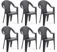 Tomaino - Lot de 6 chaises de jardin empilables, chaises effet rotin, chaises d'extérieur en plastique -