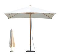 Tomaino - Parasol de jardin extérieur avec poteau central en bois de bambou - Réparé du soleil avec bâche coupe-vent et anti-rayons UV - Pour jardin, balcon, terrasse, écru, 3x3