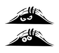 TOMAL 2 Pièces Peeking Monster Effrayant Yeux Autocollant Peeking Elf Decal Imperméable Sourire et Angry Noir pour Pare-chocs de Fenêtre de Voiture