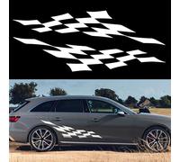 TOMALL 150 cm Drapeau à damier de course Bandes latérales Grille en treillis Autocollants universels en vinyle pour voiture Autocollants décoratifs pour les portes et les côtés de la carrosserie blanc