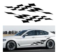 TOMALL 150 cm Drapeau à damier de course Bandes latérales Grille en treillis Autocollants universels en vinyle pour voiture Autocollants décoratifs pour les portes et les côtés de la carrosserie Noir