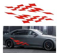 TOMALL 150 cm Drapeau à damier de course Bandes latérales Grille en treillis Autocollants universels en vinyle pour voiture Autocollants décoratifs pour les portes et les côtés de la carrosserie rouge