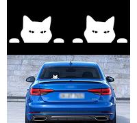 TOMALL 2 Pièces 14cm Chat Peeking Autocollants De Voiture Chat Regarder Vinyle Autocollants Réfléchissants Étanche Drôle Auto-Adhésif pour Voiture Fenêtre Pare-chocs Ordinateur Portable Moto (Blanc)
